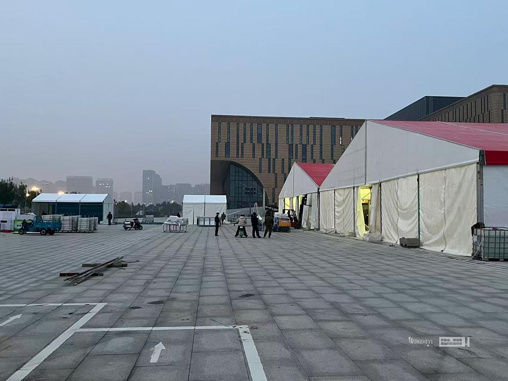 華熠篷房出租助力安陽文體中心家紡博覽會篷房搭建